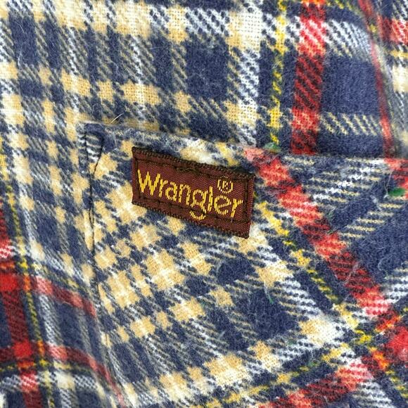 Vintage 70s Wrangler Flannel Shirt Womens Small Blue Red Plaid Western Rodeo - Picture 4 of 4